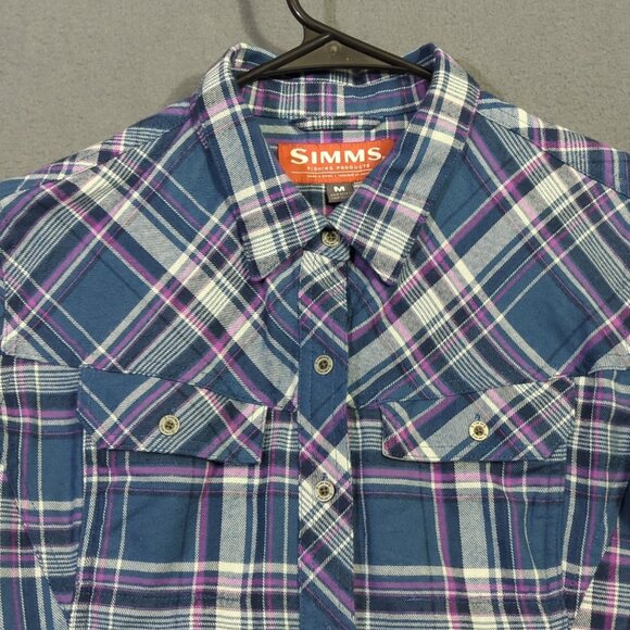 Simms Shirt Women's M Multicolor Plaid Flannel Long Sleeve Button Down Outdoors - Picture 3 of 10